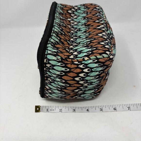 Vera Bradley travel case toiletries cosmetics tan mint blue geometric quilted - Picture 12 of 12